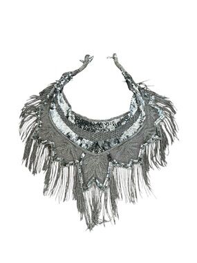 Silver Sequin Glass Beaded Collar Shoulder Shrug Shawl Party Western Rodeo
